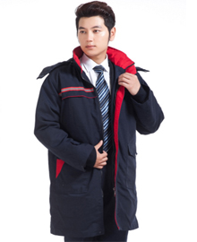 藏蓝色长款棉衣工服款式图